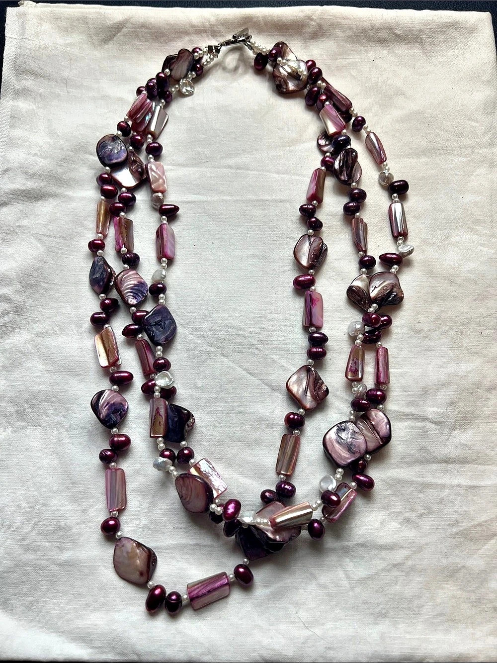 Purple & Pink Shell and Beaded Statement Necklace
